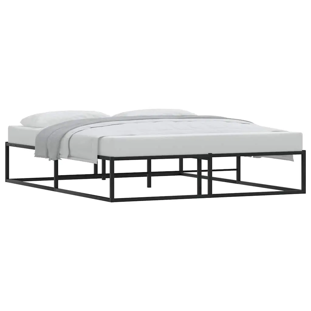 Metal Bed Frame Queen Storage Space 153x203 cm Black Slatted Base