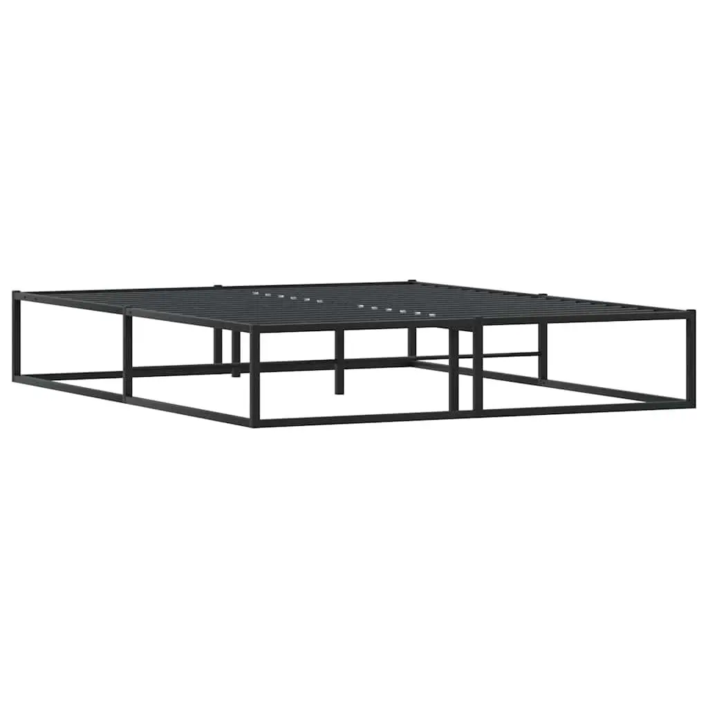 Metal Bed Frame Queen Storage Space 153x203 cm Black Slatted Base