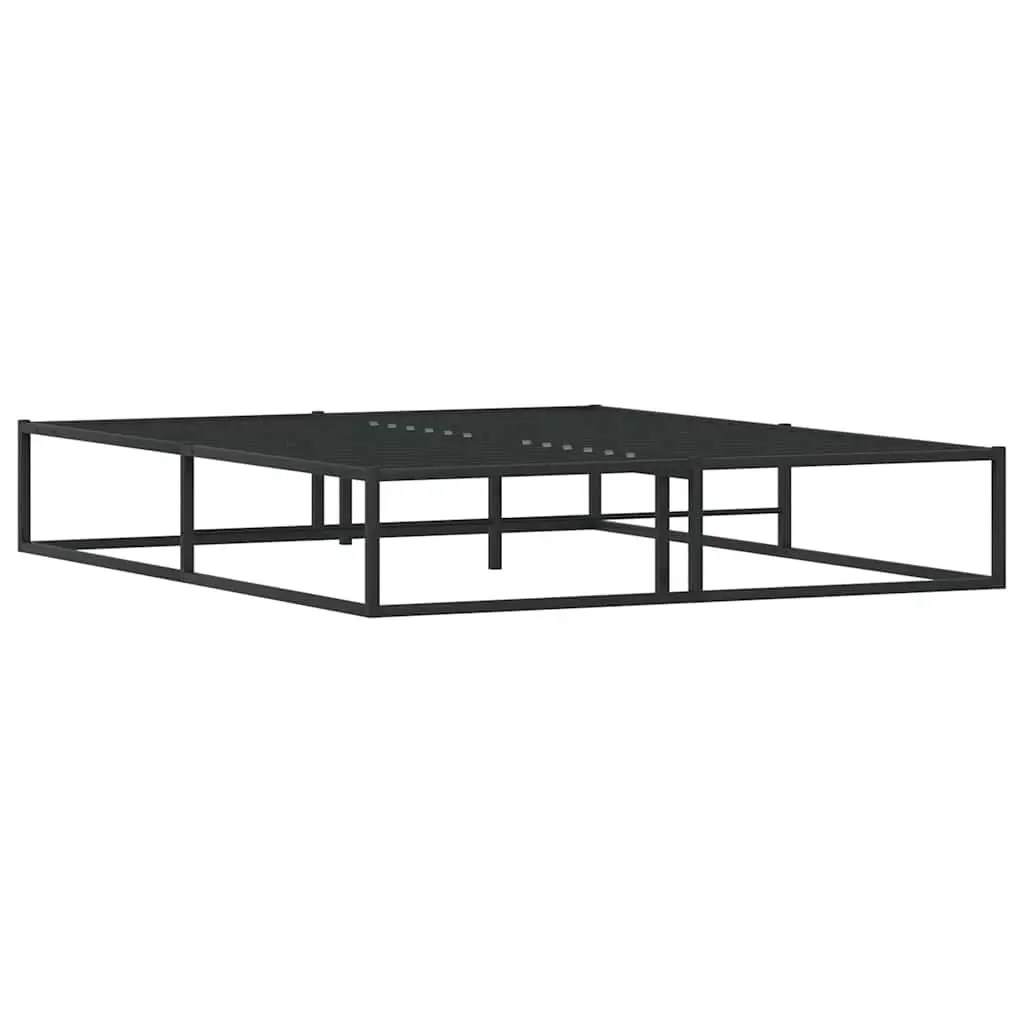 Metal Bed Frame Queen Storage Space 153x203 cm Black Slatted Base