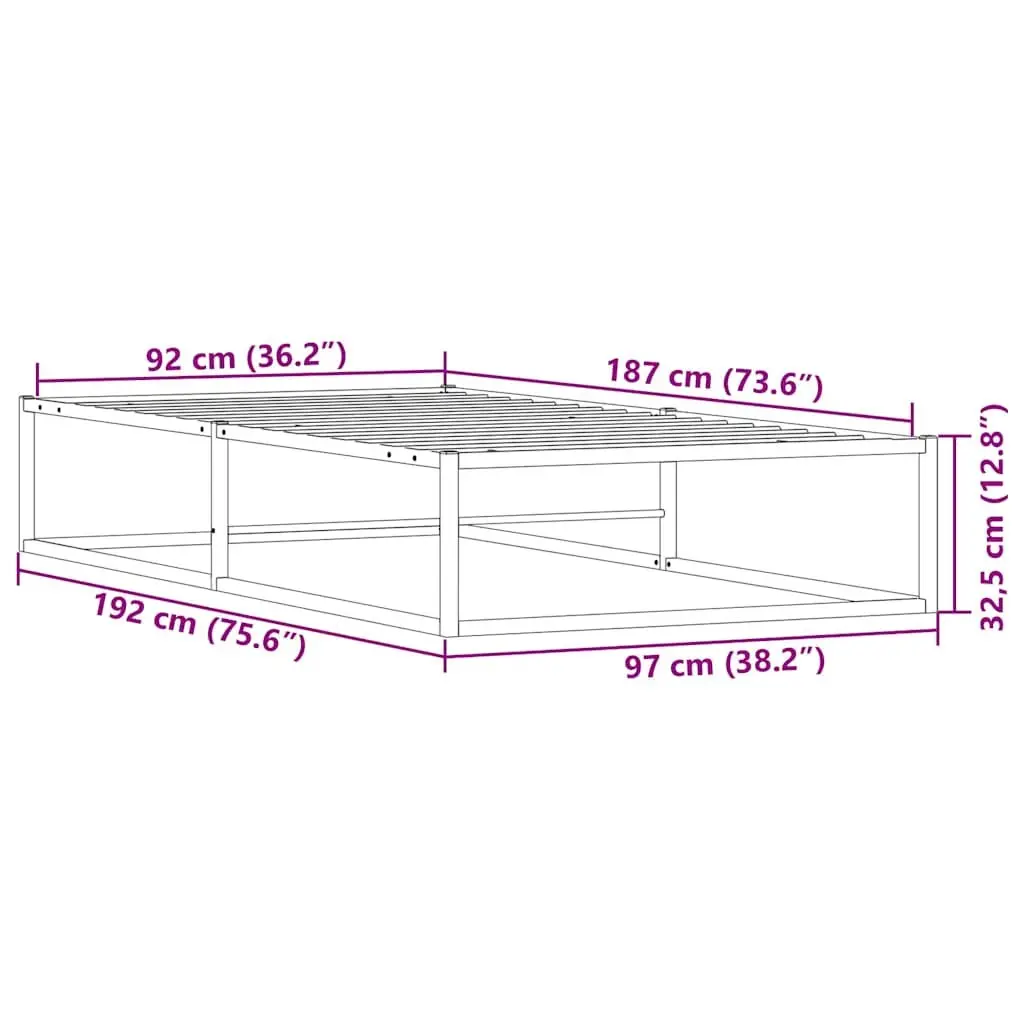 Metal Bed Frame Slatted Base 92x187 cm White