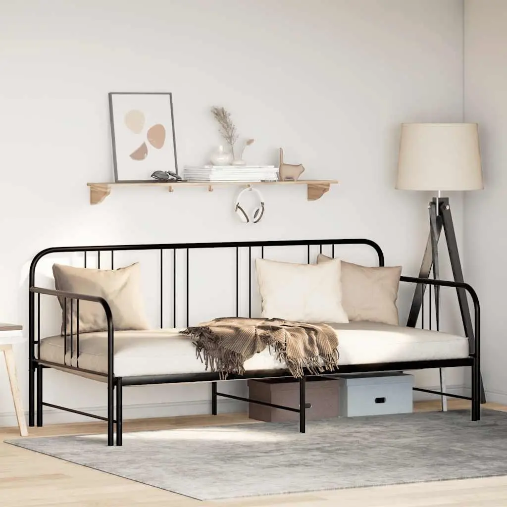 Daybed with Trundle Single Metal Frame Black 92x187 cm Sofa Bed Guest Sleep