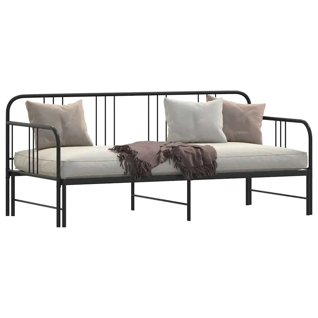 Daybed with Trundle Single Metal Frame Black 92x187 cm Sofa Bed Guest Sleep