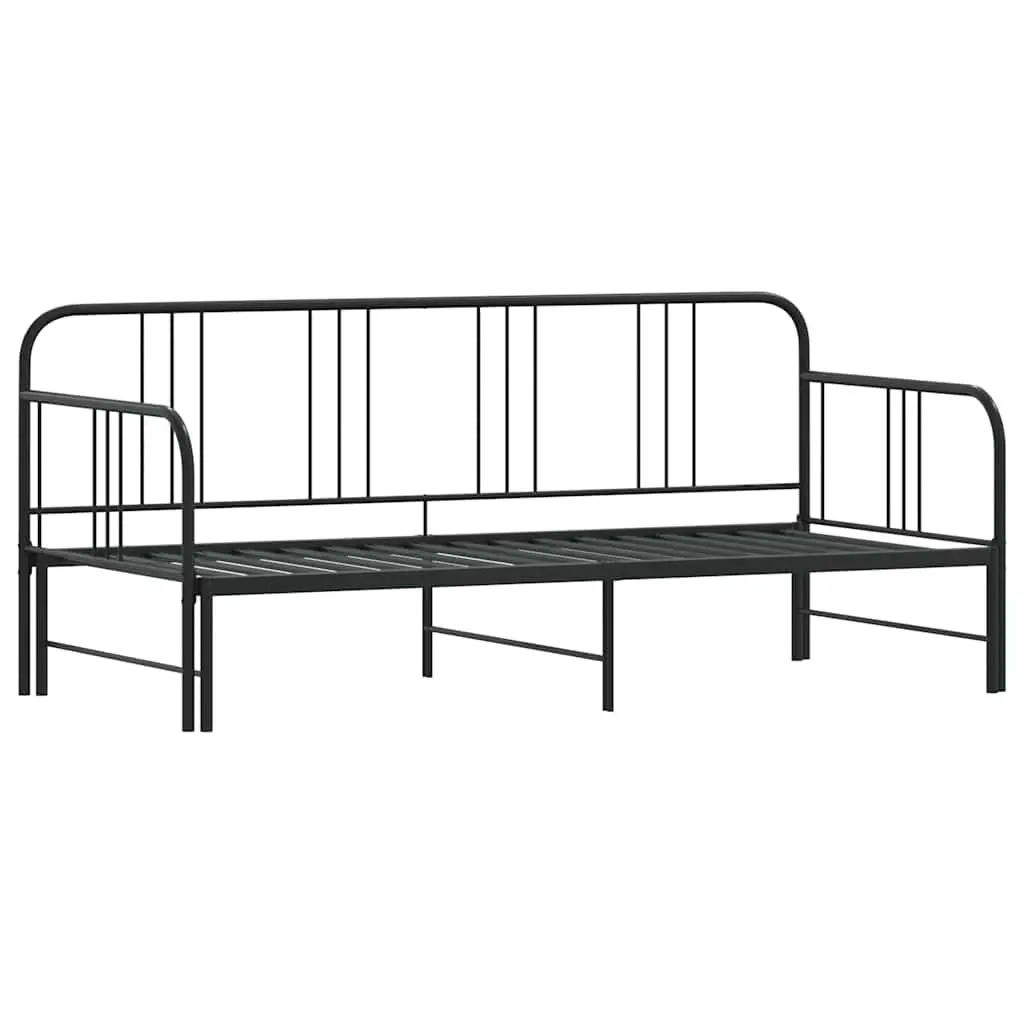 Daybed with Trundle Single Metal Frame Black 92x187 cm Sofa Bed Guest Sleep
