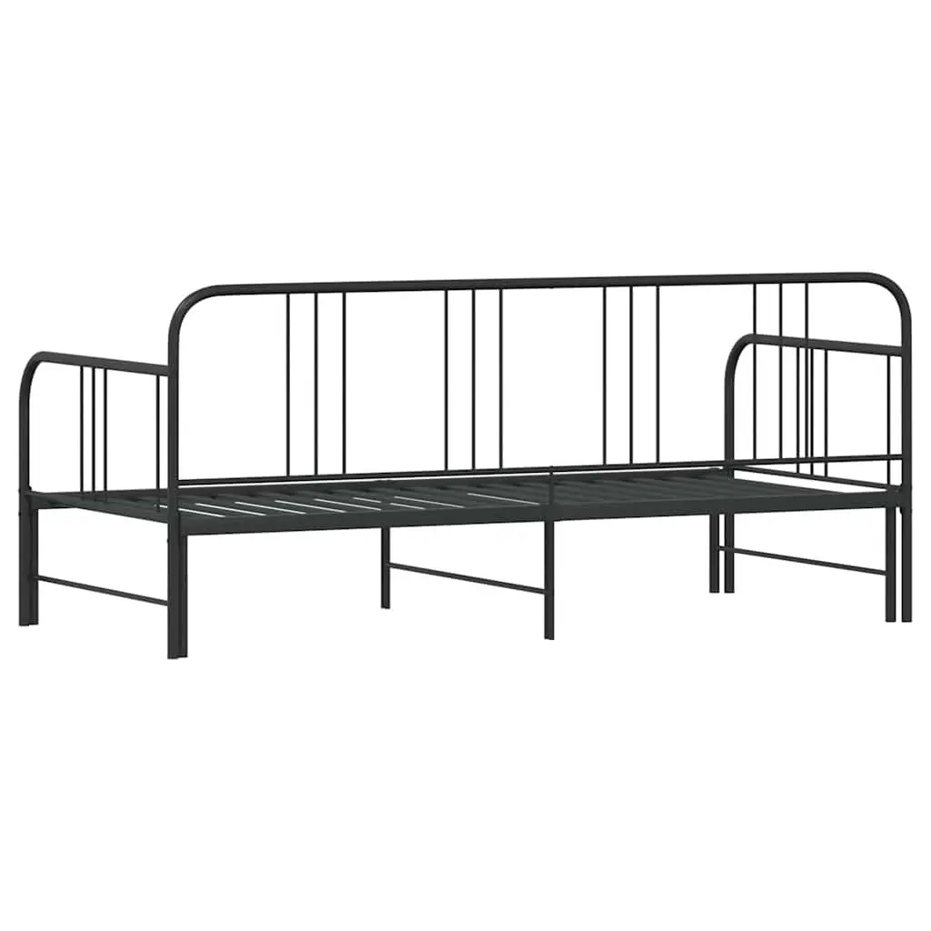 Daybed with Trundle Single Metal Frame Black 92x187 cm Sofa Bed Guest Sleep