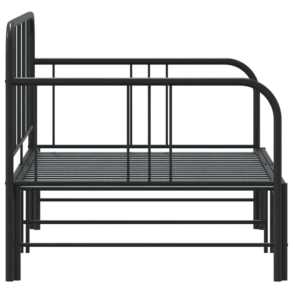 Daybed with Trundle Single Metal Frame Black 92x187 cm Sofa Bed Guest Sleep