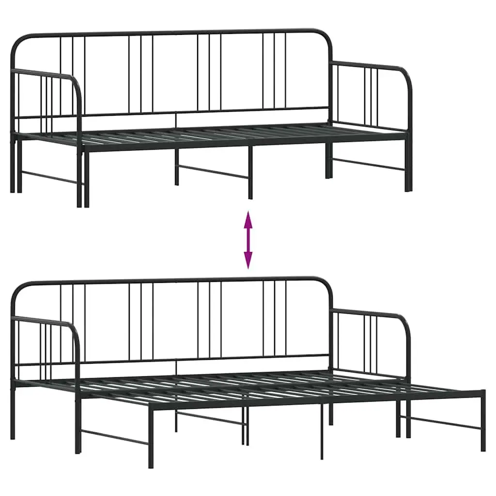 Daybed with Trundle Single Metal Frame Black 92x187 cm Sofa Bed Guest Sleep