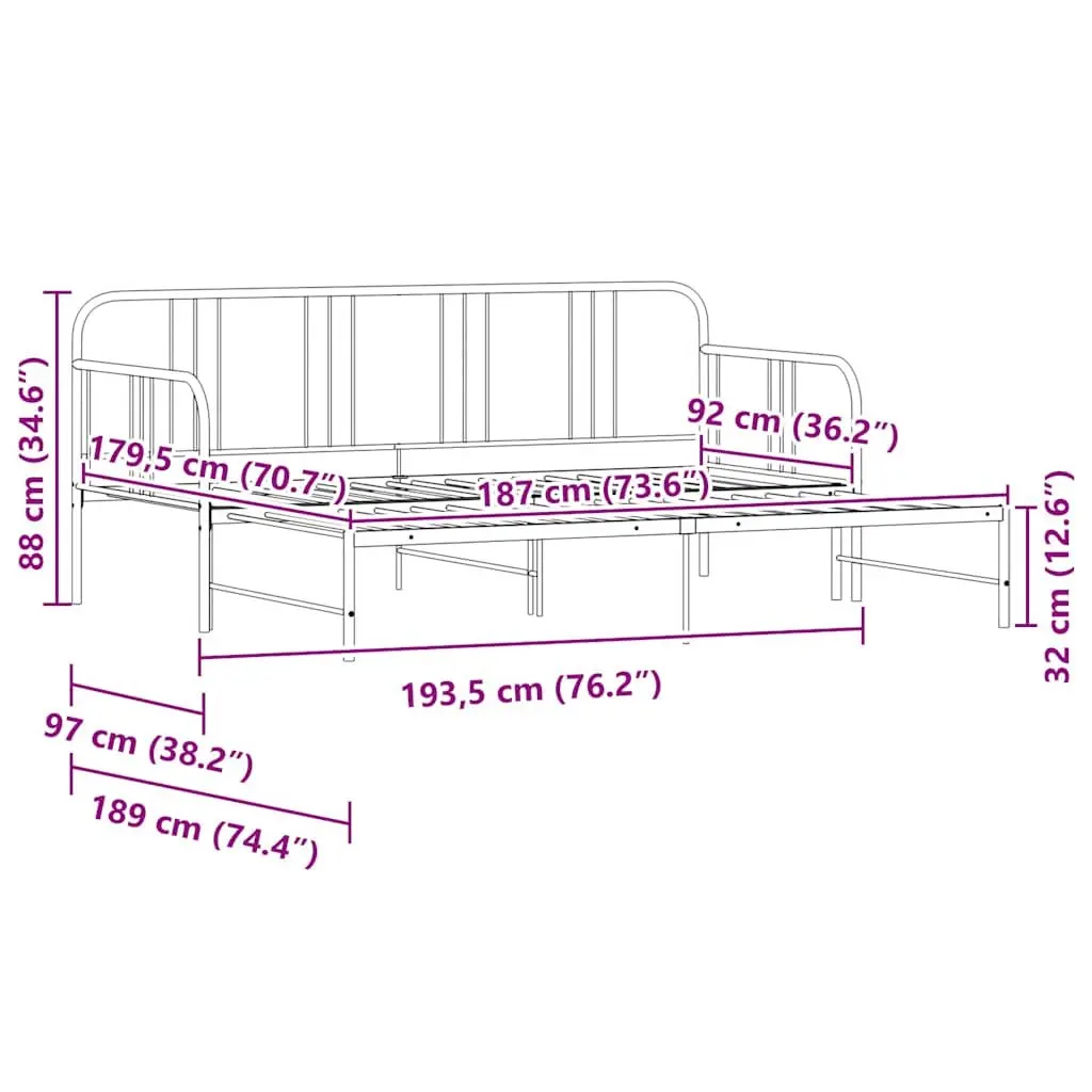 Daybed with Trundle Single Metal Frame White 92x187cm Sofa Bed Guest