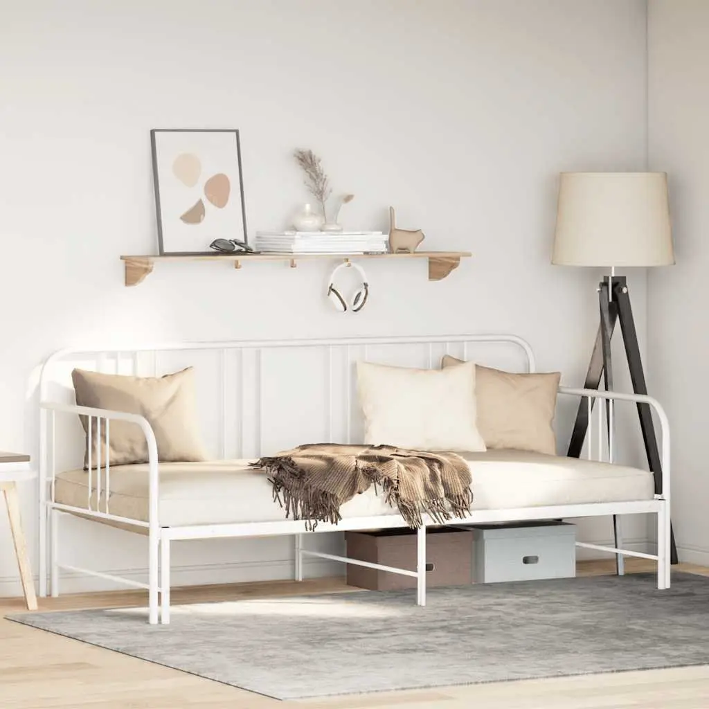 Daybed with Trundle Single Metal Frame White 92x187cm Sofa Bed Guest