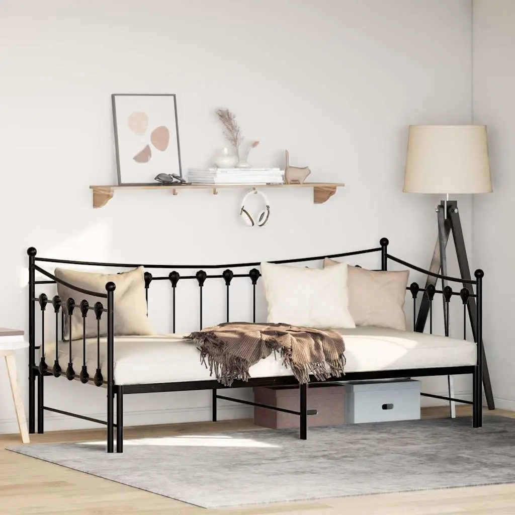 Daybed with Trundle Single Metal Frame Black 92x187cm Sofa Bed Storage Space