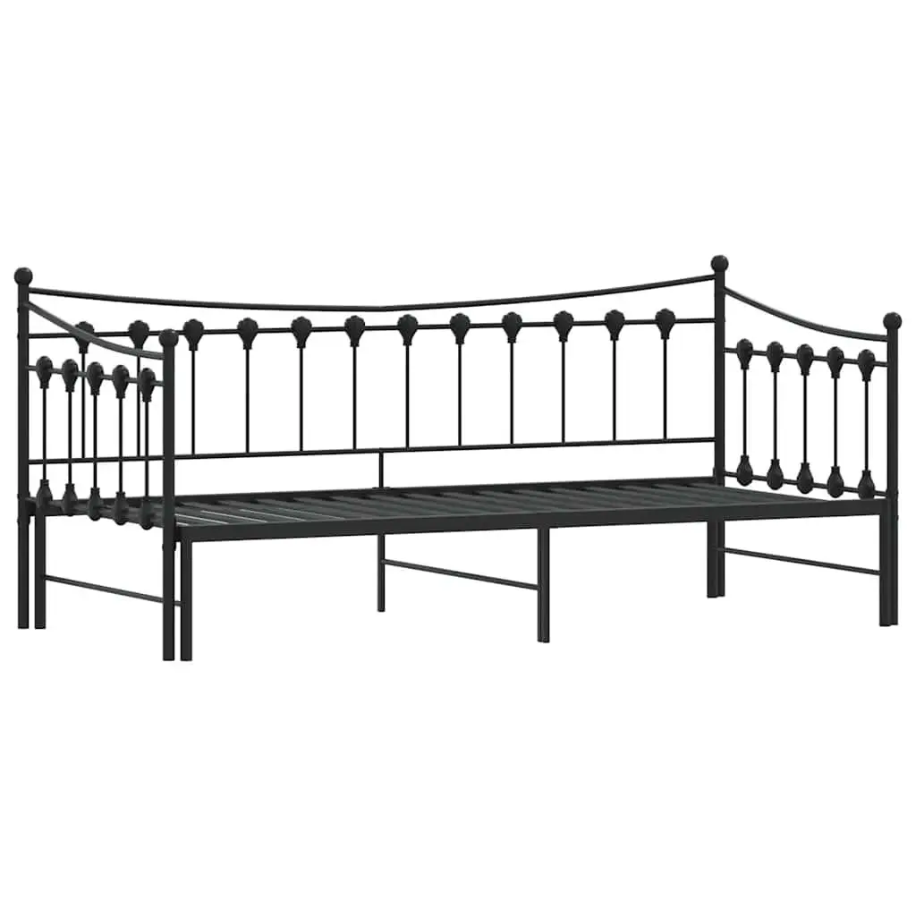 Daybed with Trundle Single Metal Frame Black 92x187cm Sofa Bed Storage Space