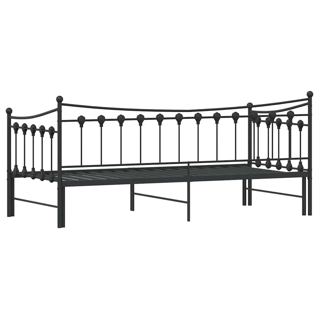 Daybed with Trundle Single Metal Frame Black 92x187cm Sofa Bed Storage Space