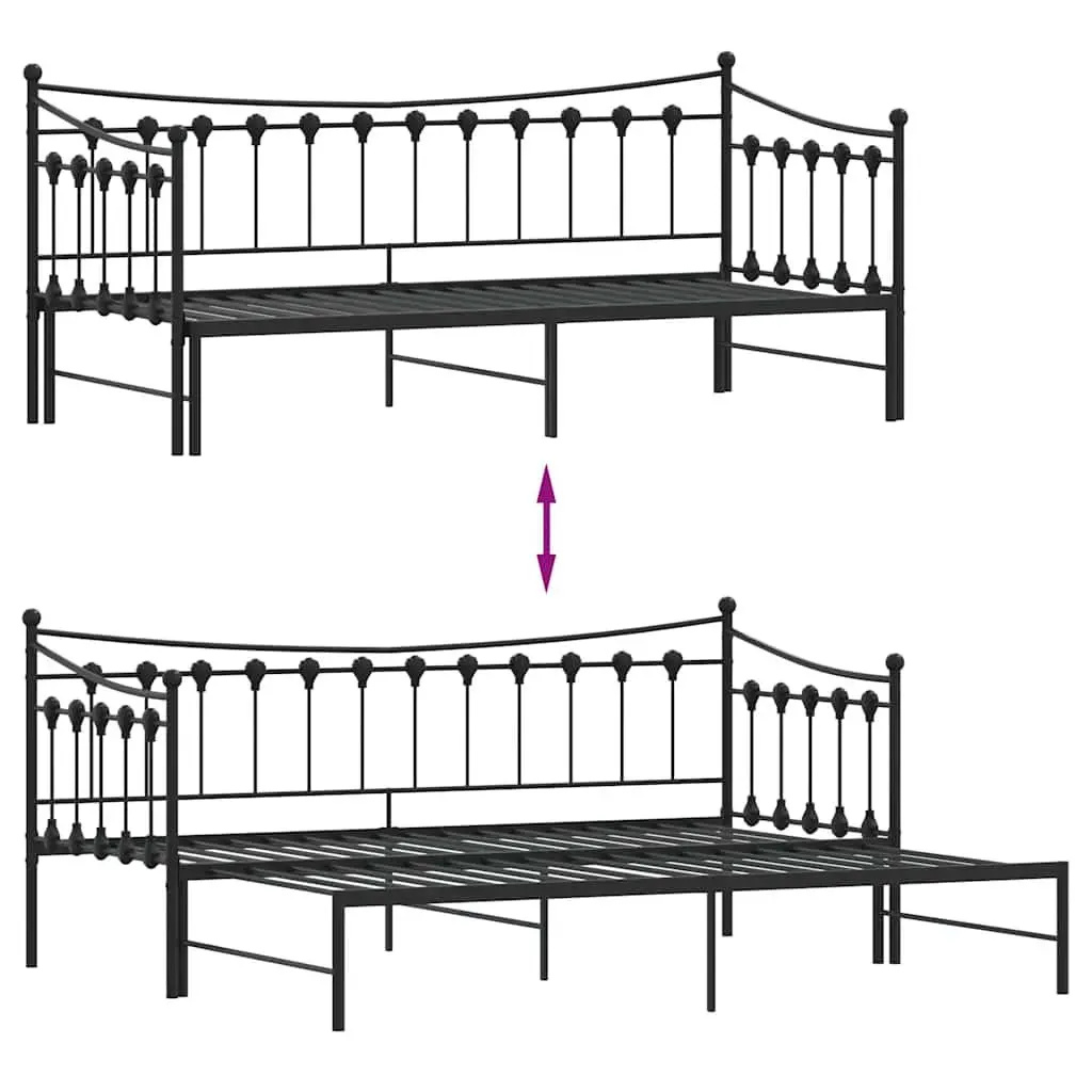 Daybed with Trundle Single Metal Frame Black 92x187cm Sofa Bed Storage Space
