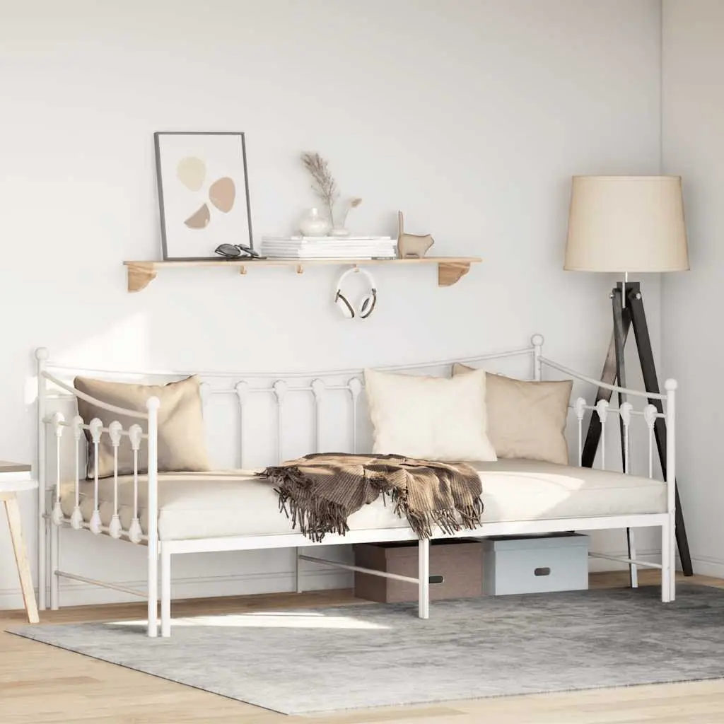 Daybed with Trundle Sofa Bed 92x187cm White Metal Frame