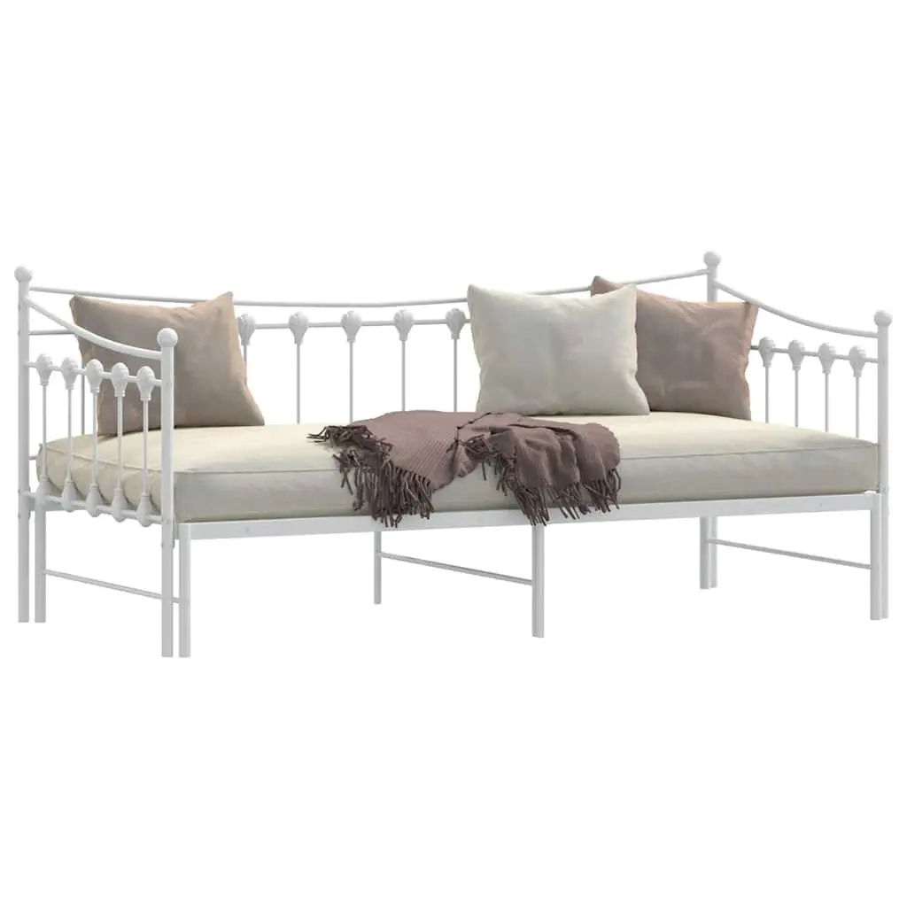 Daybed with Trundle Sofa Bed 92x187cm White Metal Frame