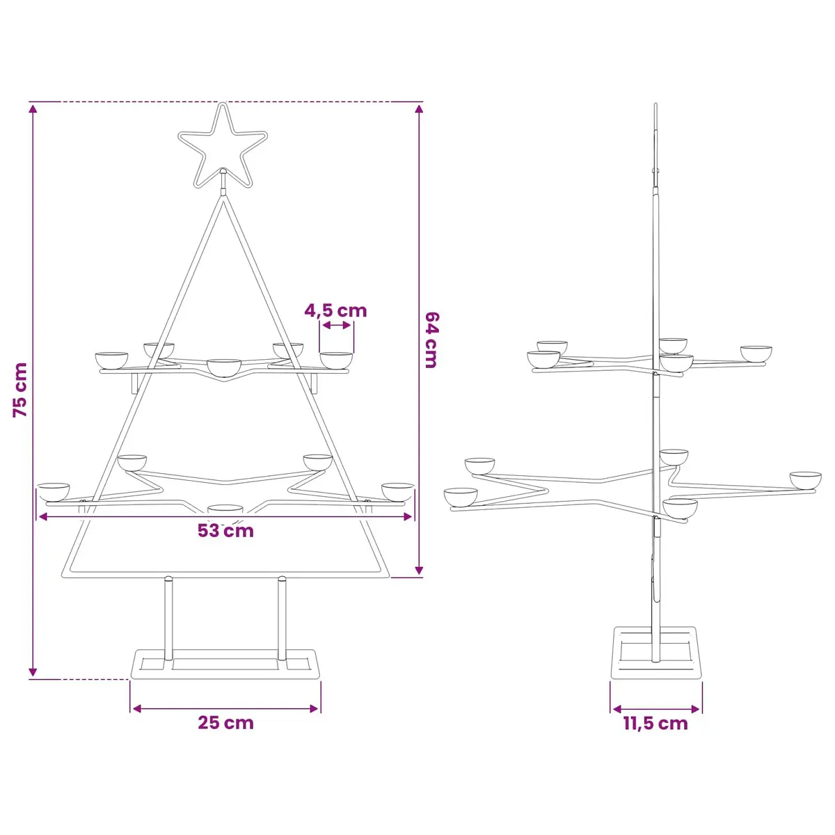Metal Christmas Tree Decoration DIY 75cm Black Holiday Display Stand