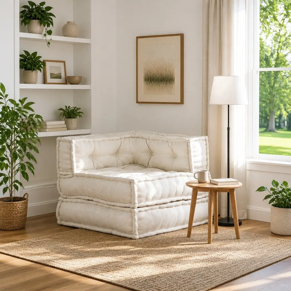 Modular Sofa Unit Floor Cushion Cream 70x70x54 Soft Seating