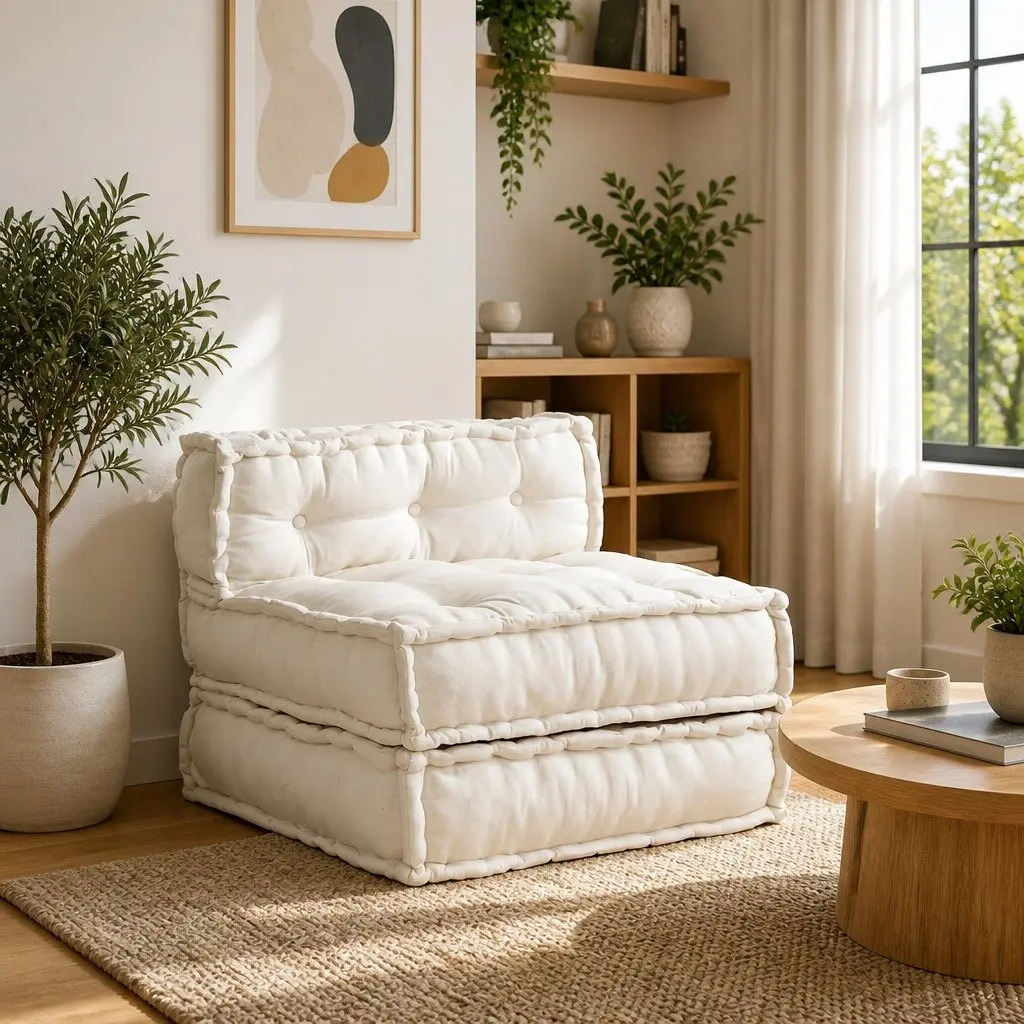 Modular Sofa Unit Floor Cushion Cream Foam Filling Lounge Seating 70 x 70 x 54 cm