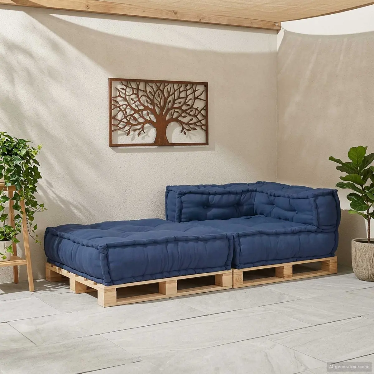 Modular Sofa Unit Indoor Outdoor Lounge Seating 70x70x56cm Blue Fabric Cushion