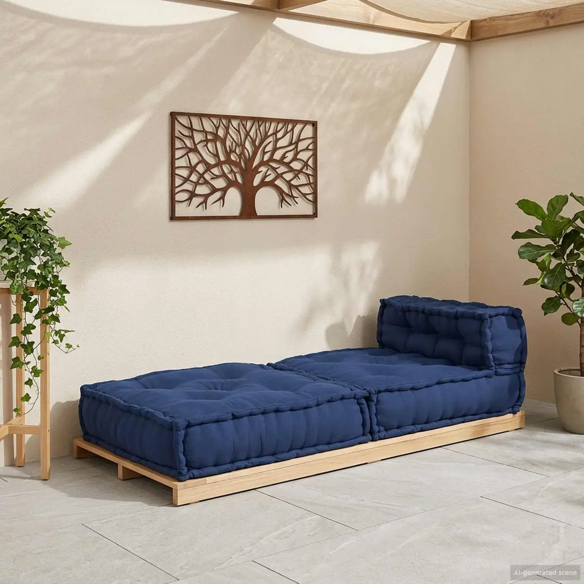 Modular Sofa Unit Indoor Outdoor Lounge Seating 70x70x56cm Indigo Fabric