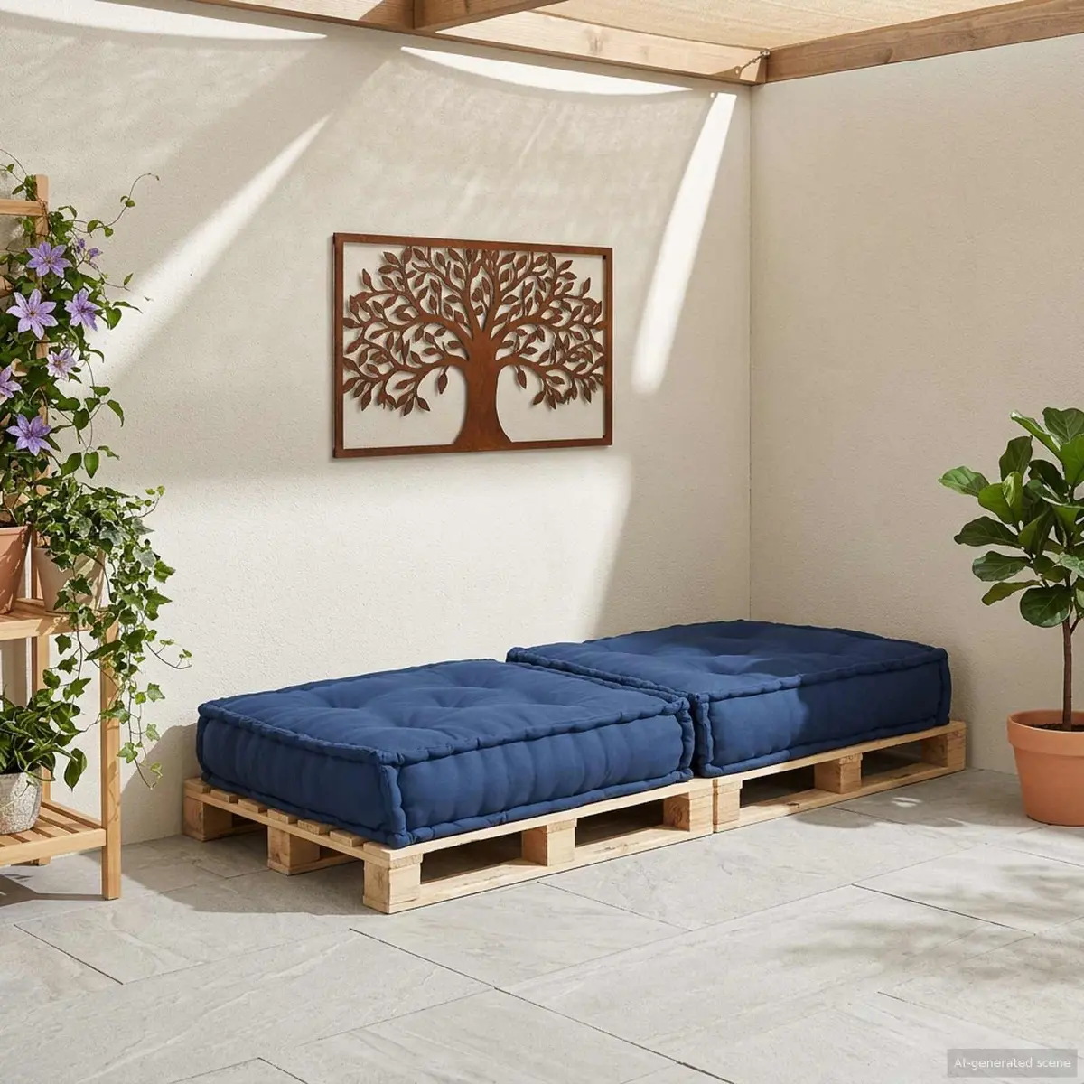 Modular Sofa Unit Indoor Outdoor Lounge Blue Fabric 70x70x36cm