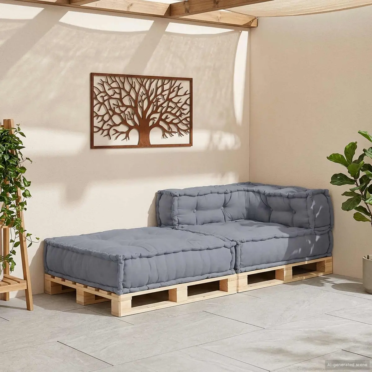 Modular Sofa Unit Indoor Outdoor Lounge Seating 70x70x56cm Grey Fabric