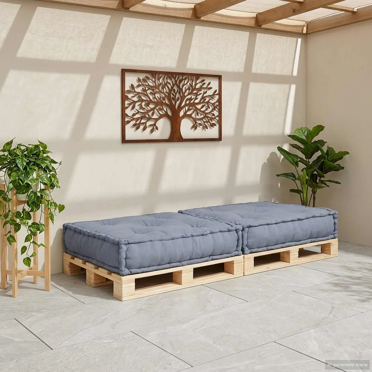 Modular Sofa Unit Indoor Outdoor Use 70x70x36cm Grey Fabric Cushion