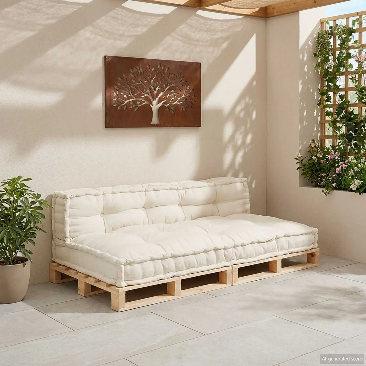 Pallet Sofa Cushion Modern Indoor Outdoor Seating 120 x 80 x 38 cm Cream 2 Piece