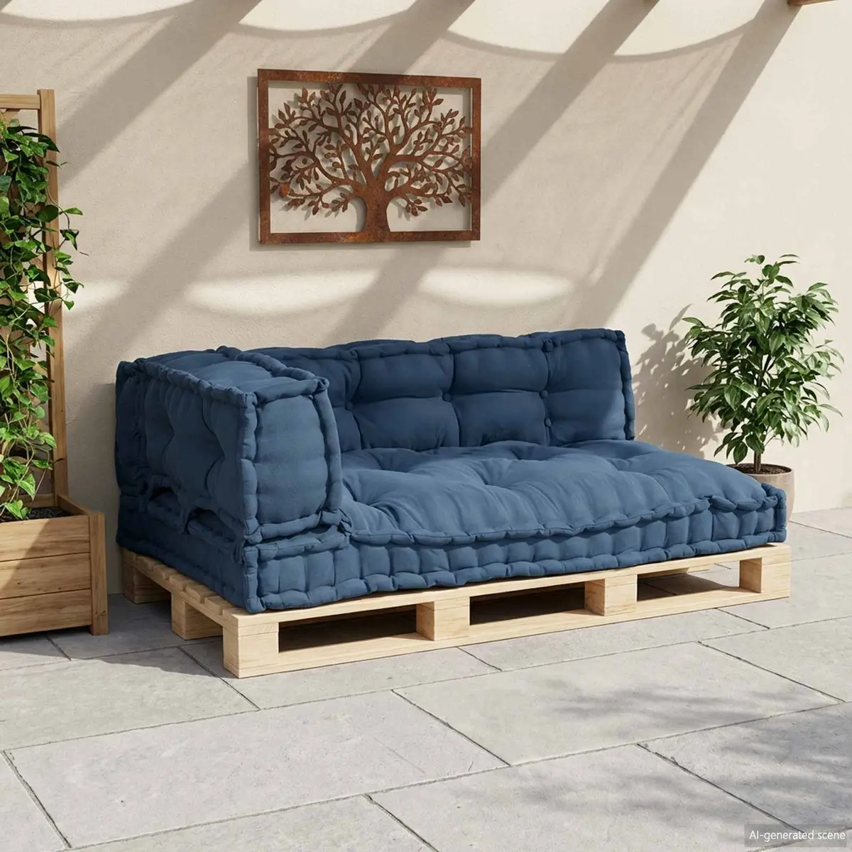 Pallet Sofa Cushion Modular Seating 120 x 80 x 38 cm Blue 3 Pieces Foam Fabric