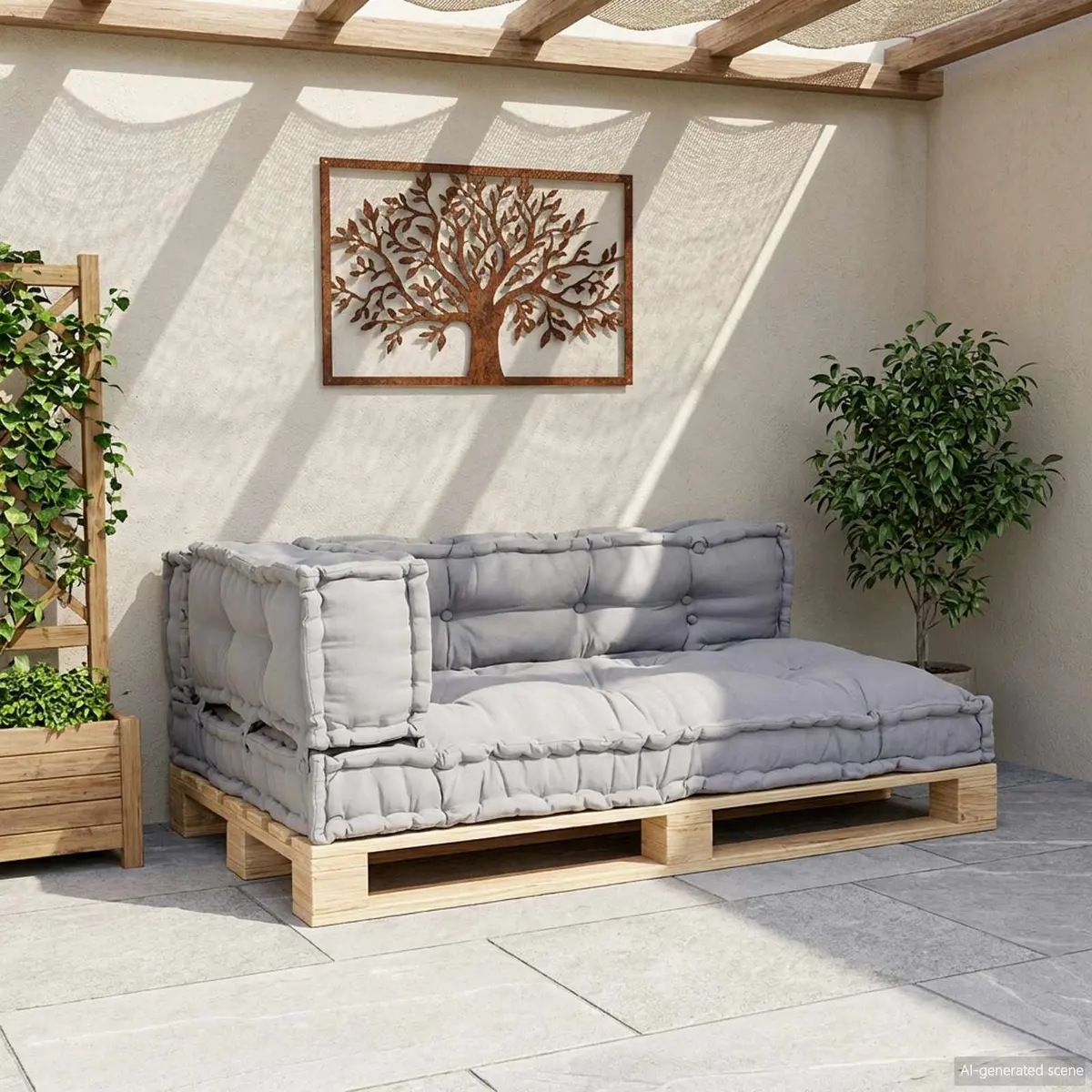 Modular Foam Seat Cushions Grey 120 x 80 x 38 cm Pallet Sofa Cushion Set 3 Pieces