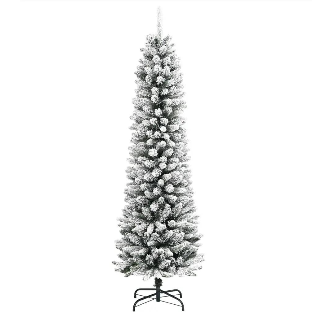 Slim Christmas Tree 150cm Flocked White Snowy Bushy Realistic Decoration