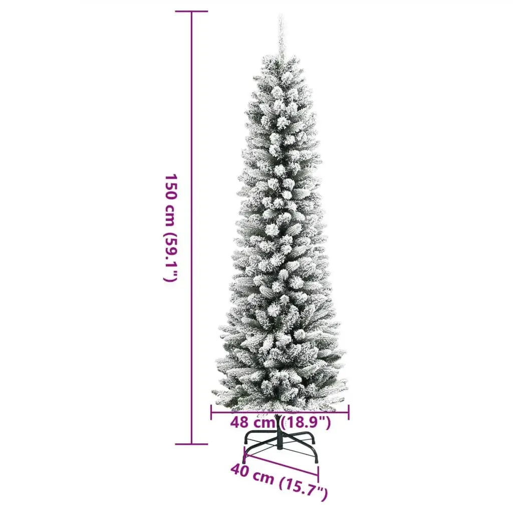 Slim Christmas Tree 150cm Flocked White Snowy Bushy Realistic Decoration