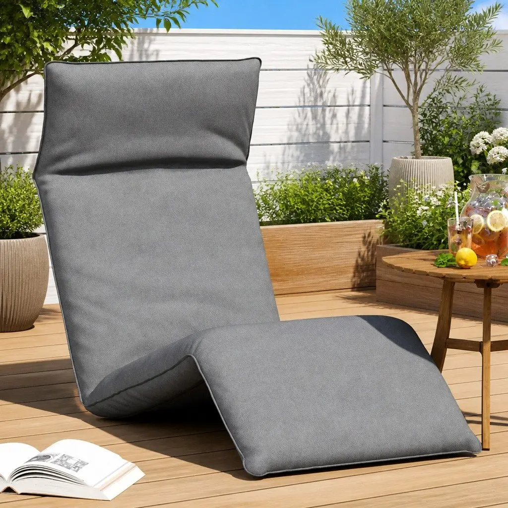 Folding Sun Lounger Grey Reclining Outdoor Chair 5 Positions