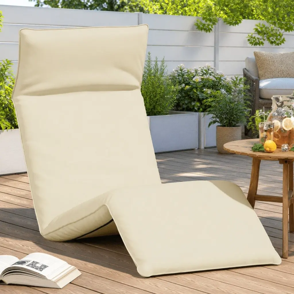 Folding Sun Lounger Reclining Chair Garden Beach Outdoor Seating Cream 5