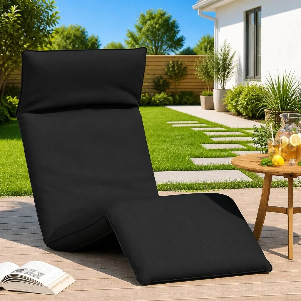 Folding Sun Lounger Recliner Chair Outdoor Seating 5 Positions Black