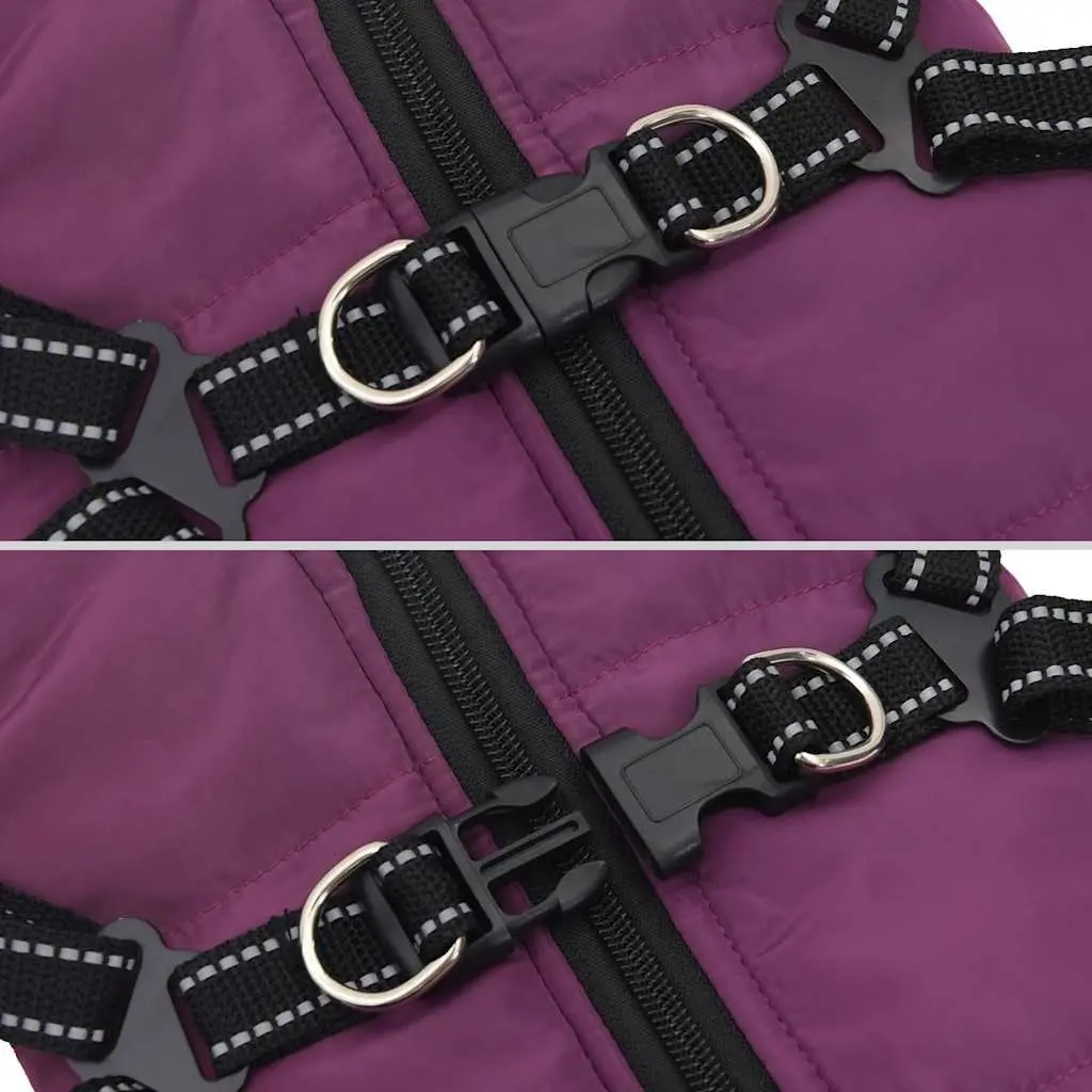 Dog Coat with Built-in Harness Waterproof Reflective Winter Jacket Purple Small