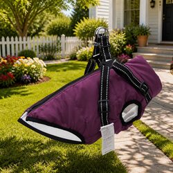Cozy and Reliable Dog Coat with Built-in Harness 2XL Purple