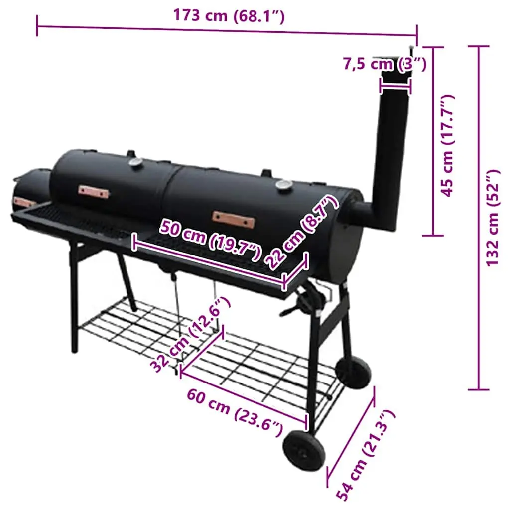 Smoker BBQ Outdoor Cooking Black XL Charcoal Grill