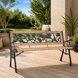 Quality Outdoor Wooden Bench with Decorative Backrest