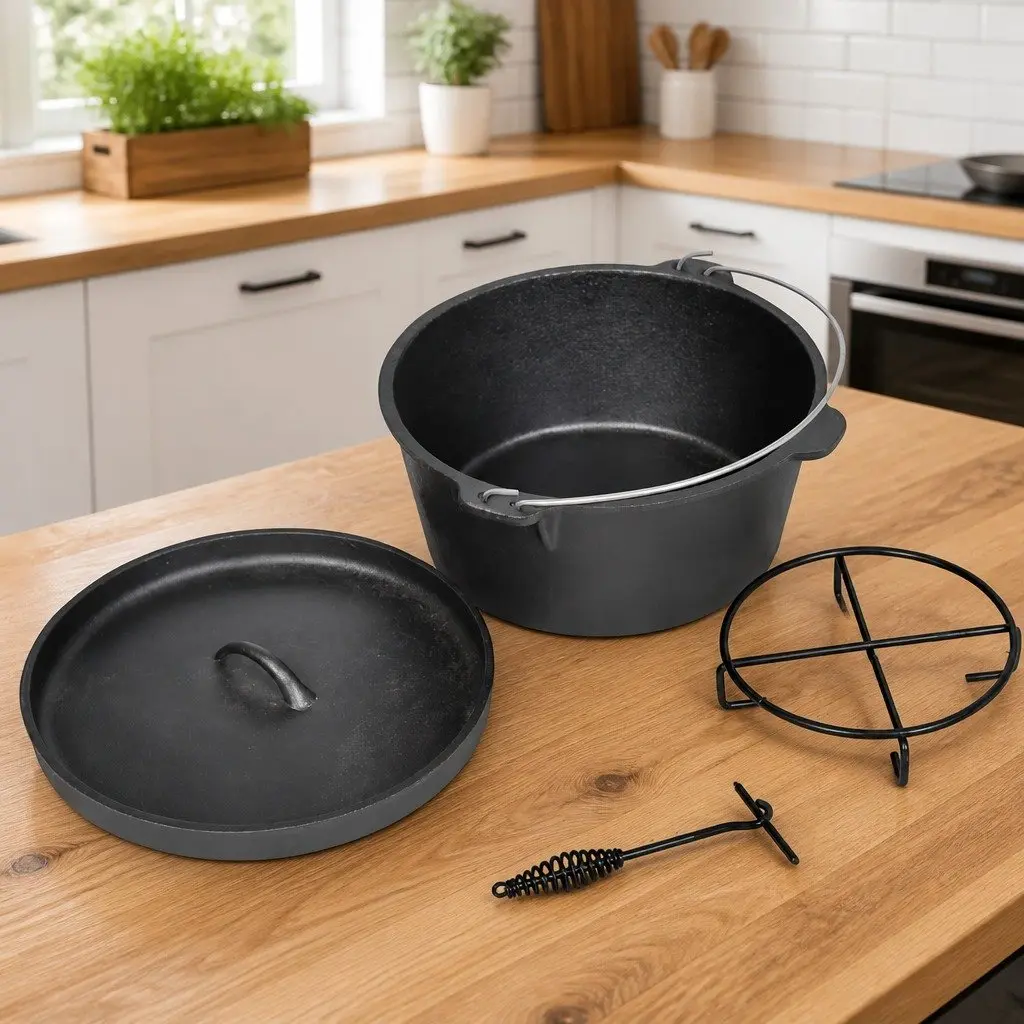 Dutch Oven Cooking Pot 9QT Camping Cookware Casserole Stew Roast Pot Black