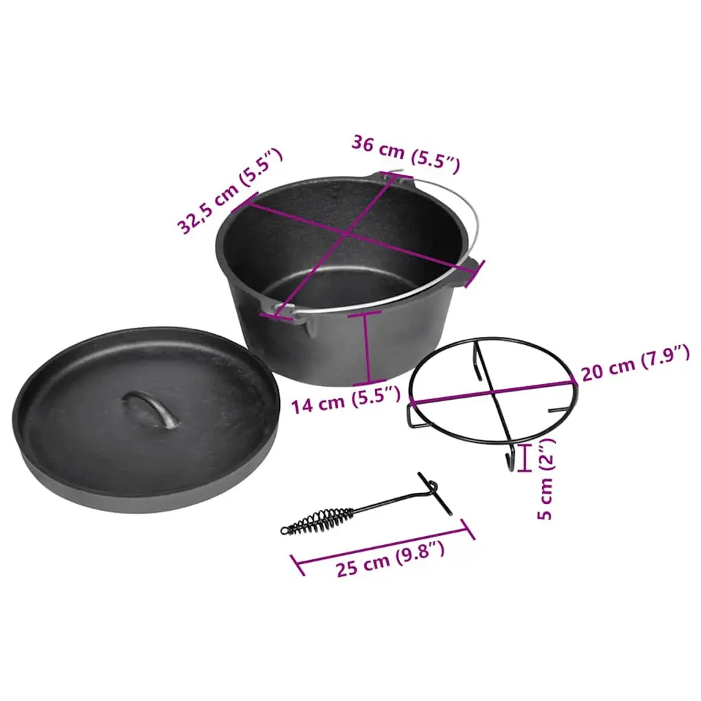 Dutch Oven Cooking Pot 9QT Camping Cookware Casserole Stew Roast Pot Black