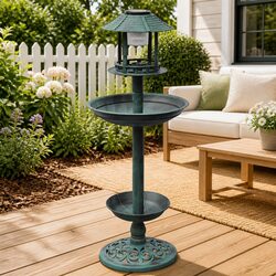 Reliable Green Bird Bath and Feeder with Solar Illumination