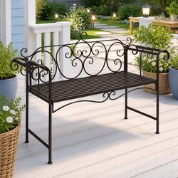 Garden Bench 132cm Outdoor Seating Metal Frame Patio Furniture Brown
