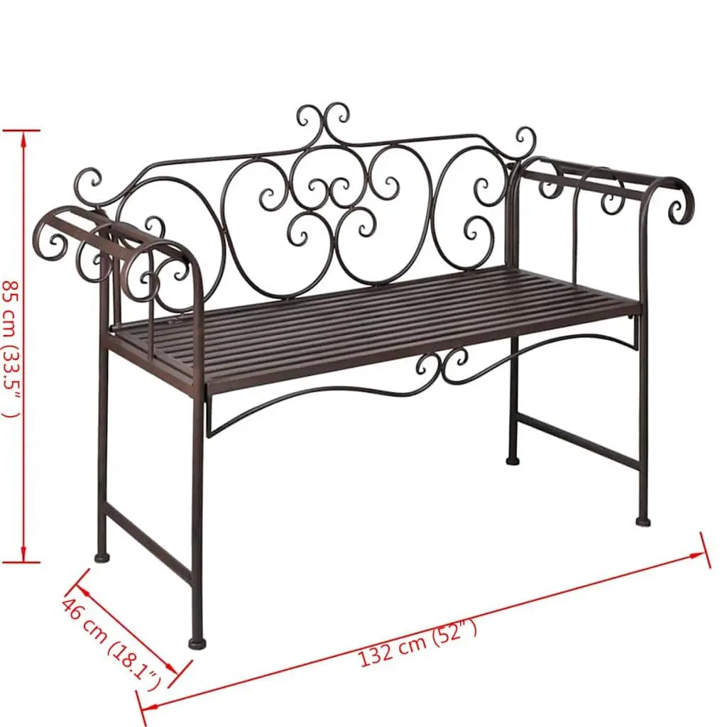 Garden Bench Outdoor Seating 132cm Metal Frame Brown