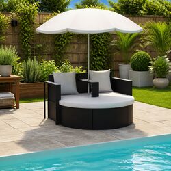 Reliable Outdoor Rattan Lounge Bed Set with Parasol