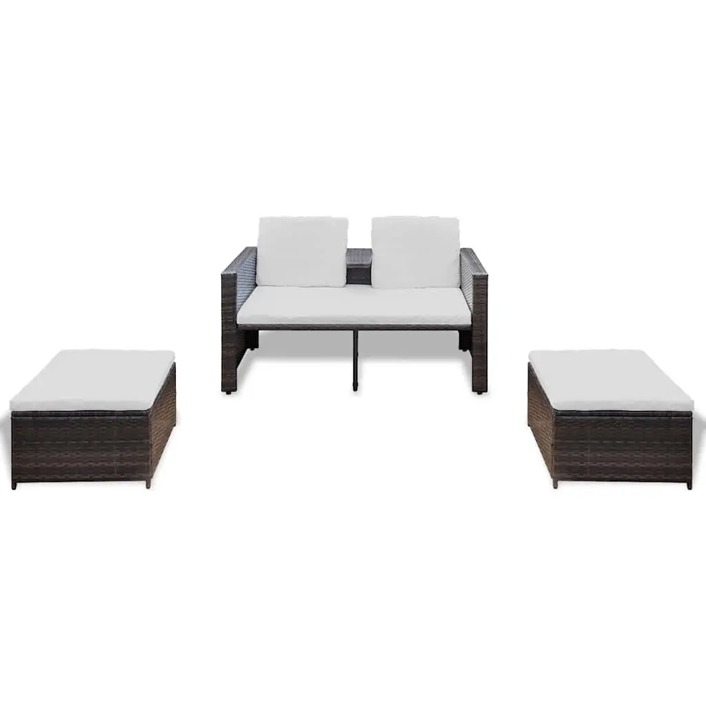 Outdoor Lounge Set 4 Piece Garden Furniture 2 Seat Chair Footrests Brown
