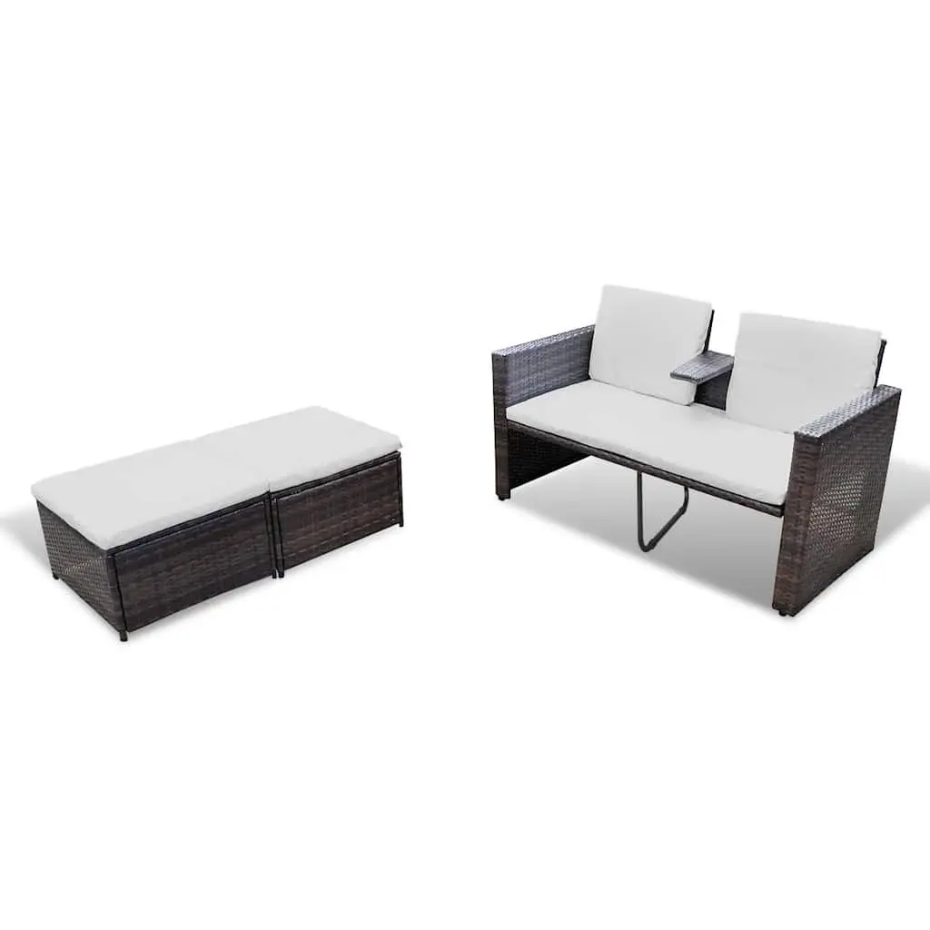 Outdoor Lounge Set 4 Piece Garden Furniture 2 Seat Chair Footrests Brown