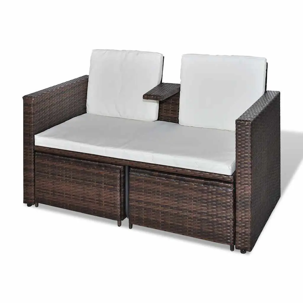 Outdoor Lounge Set 4 Piece Garden Furniture 2 Seat Chair Footrests Brown