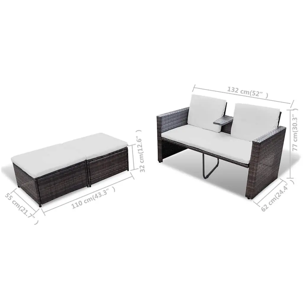 Outdoor Lounge Set 4 Piece Garden Furniture 2 Seat Chair Footrests Brown