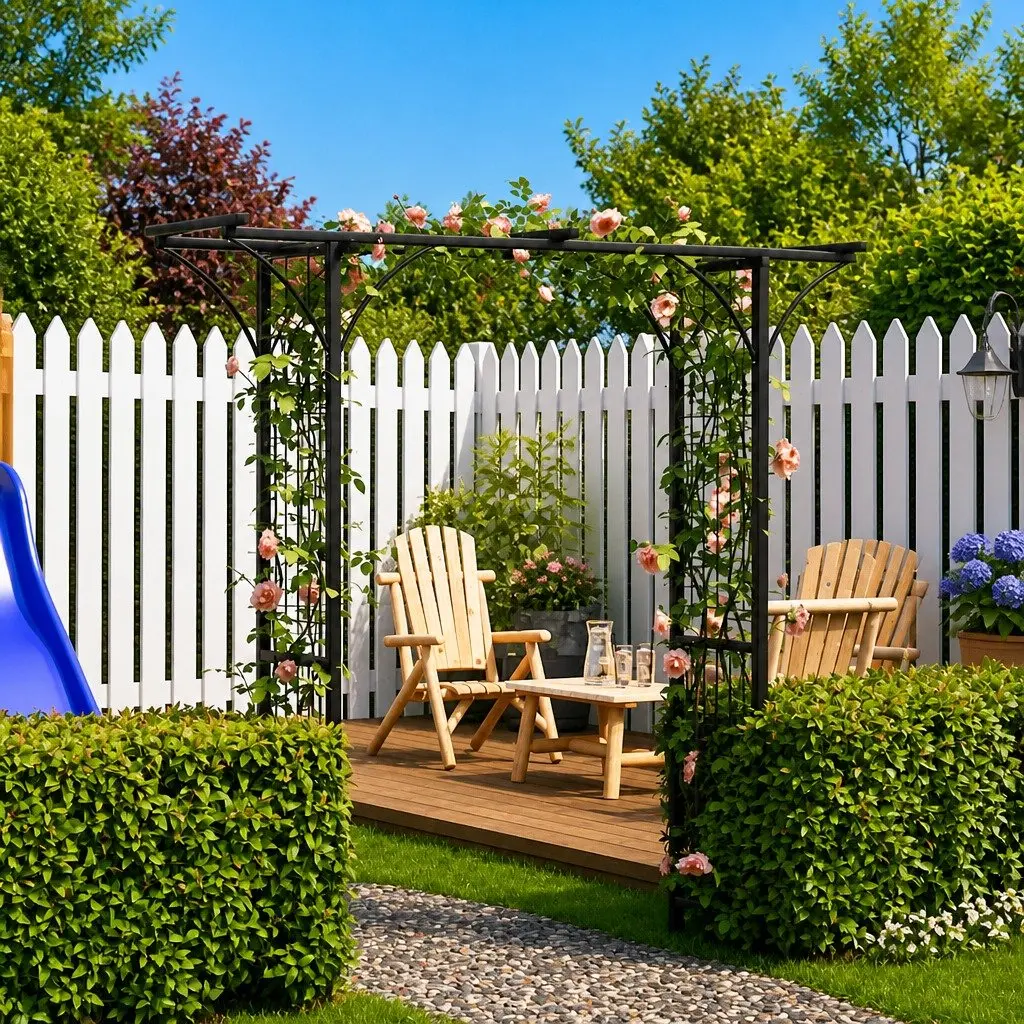 Garden Arch Climbing Plant Support Structure 200cm Wide Black