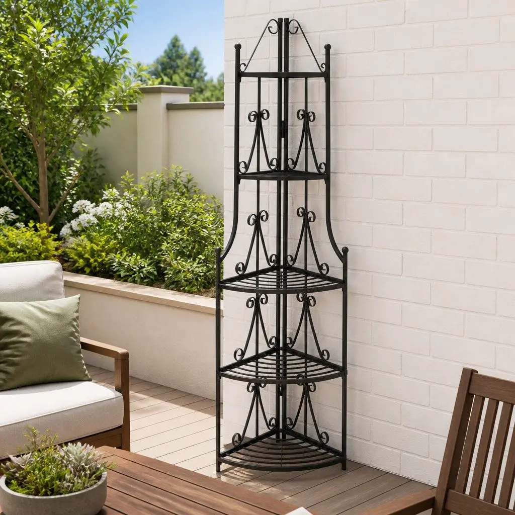 5-Tier Corner Plant Rack Black Garden Patio Stand Display Flower Shelf Unit
